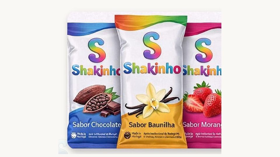 Sachês do Shakinho nos sabores chocolate, baunilha e morango